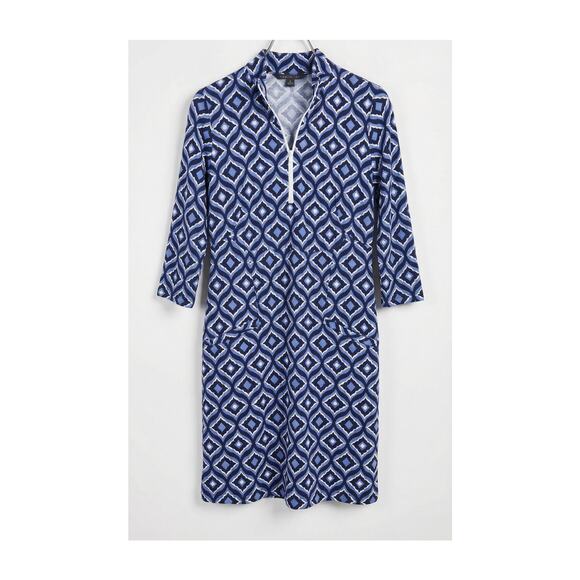Katherine Way Dresses & Skirts - Katherine Way Geometric Print Quarter Zip Dress Blue Sz XS Preppy Golf Tennis